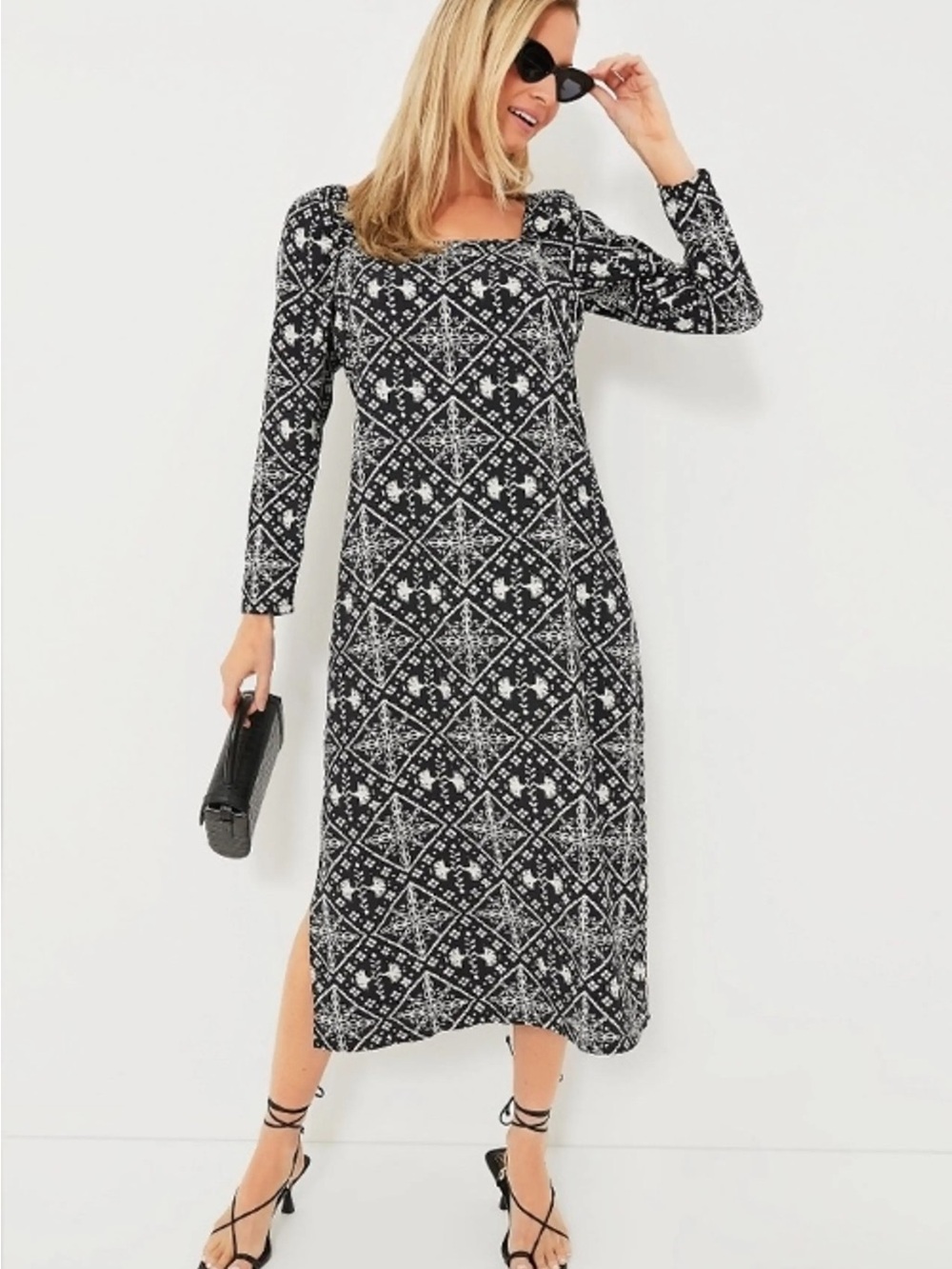 Tuckernuck Hyacinth House Black White Sabrina Square Neck Dress NEW XXS